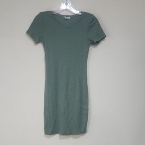 OPEN EDIT Green Ribbed Scoop Neck Short Sleeve Bodycon Dress